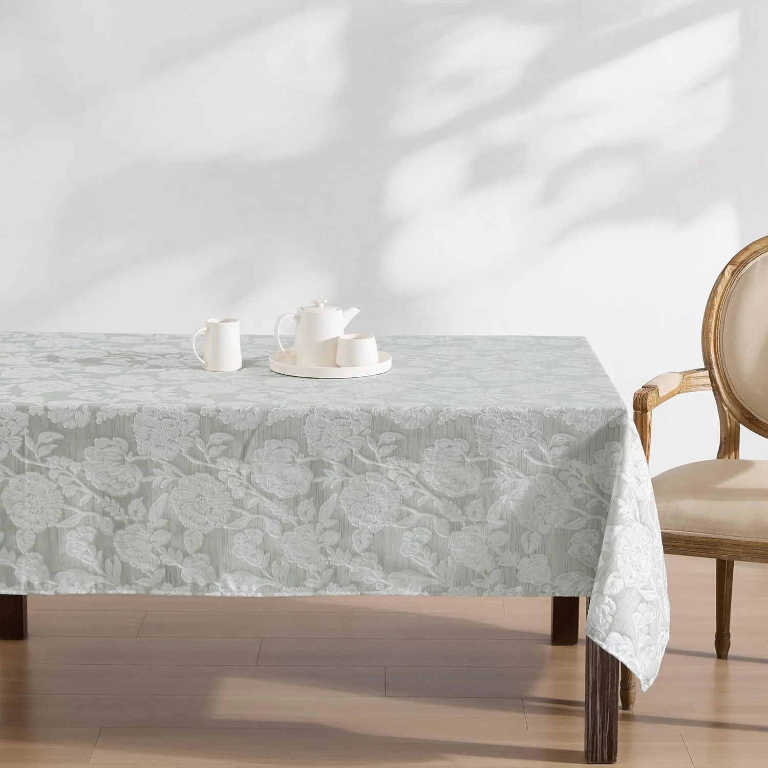Laura Ashley Annaleigh Tablecloth Jacquard Fabric, Wrinkle Resistant for Dining, Holiday, Party, Wedding or Banquet, 60" x 84", Sage