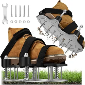Lawn Aerator Shoes for Grass - Aerator Lawn Tool, Double Layer Shoes with Spiked Bottom and Upgrade Aluminum base,Adjustable Strap for Secure Fit Automatically Clears Leaves and Dirt for Garden