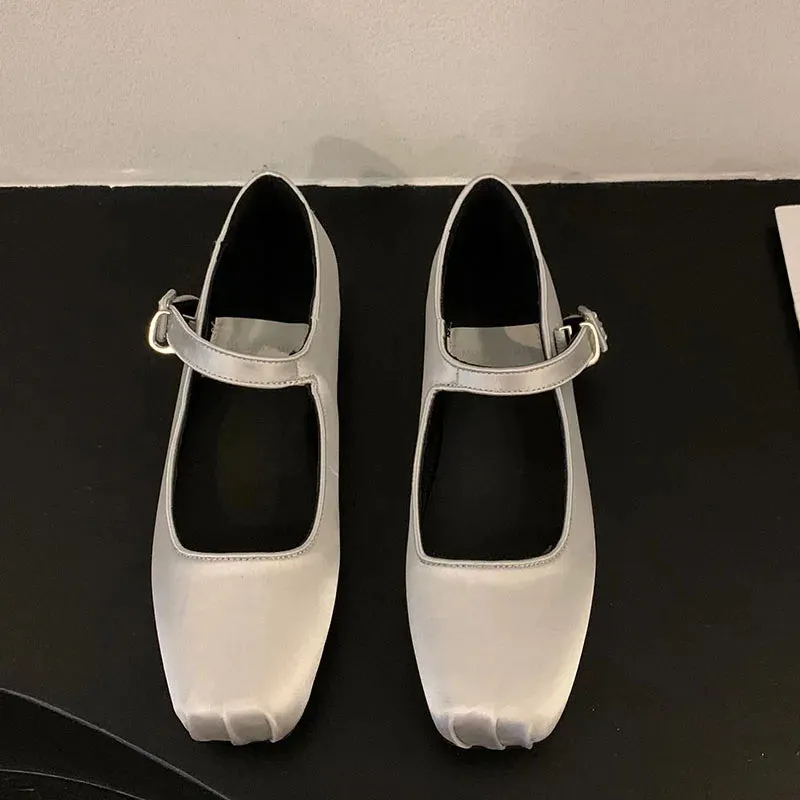 LBSFY  -   Spring New Women Pink Flat Shoes Fashion Silk Square Toe Shallow Ladies Ballet Shoes Soft Casual Flat Mary Jane Shoes