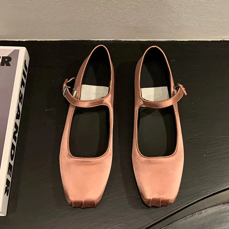 LBSFY  -   Spring New Women Pink Flat Shoes Fashion Silk Square Toe Shallow Ladies Ballet Shoes Soft Casual Flat Mary Jane Shoes