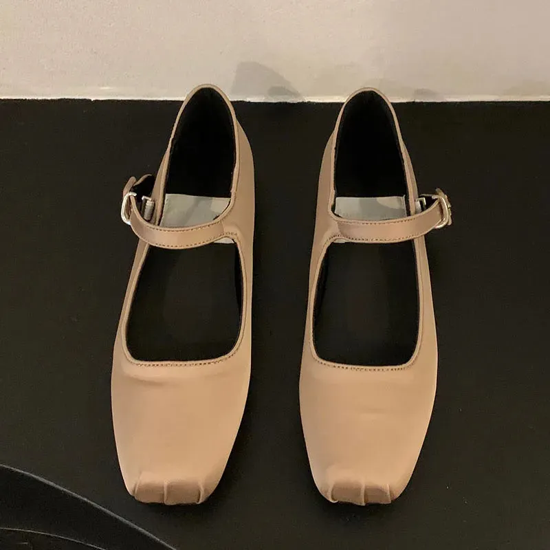 LBSFY  -   Spring New Women Pink Flat Shoes Fashion Silk Square Toe Shallow Ladies Ballet Shoes Soft Casual Flat Mary Jane Shoes