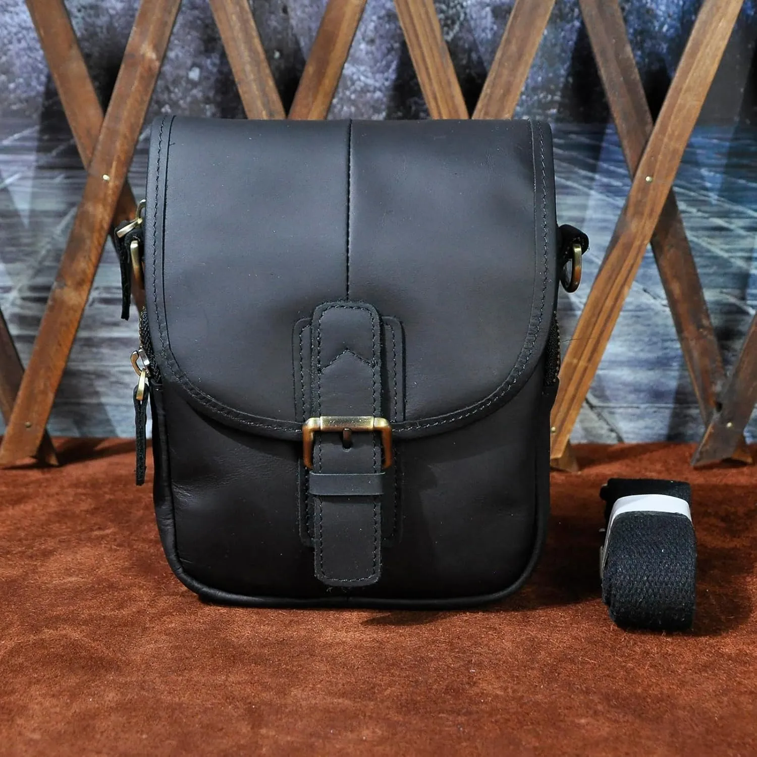 Le'aokuu Men Leather Fashion Mini Messenger Crossbody Bag Designer Hook Organizer Waist Belt Bag Pack Cigarette Case
