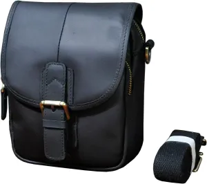 Le'aokuu Men Leather Fashion Mini Messenger Crossbody Bag Designer Hook Organizer Waist Belt Bag Pack Cigarette Case