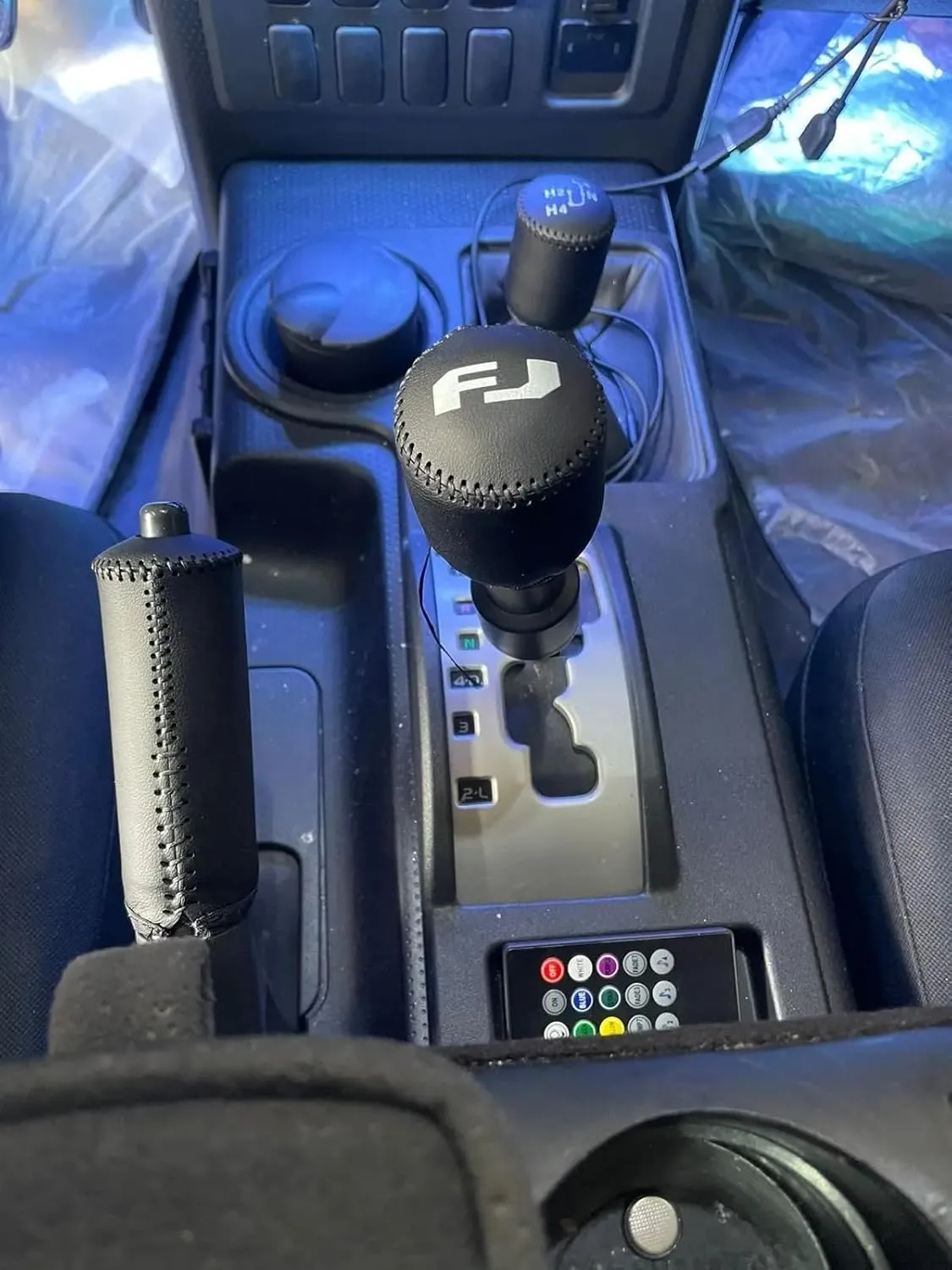 Leather Handbrake Cover and Gear Shift Knob Cover - Black Drive Mode Shift Knob Fit for 2007-2022 Fj Cruiser Car Interior Accessories