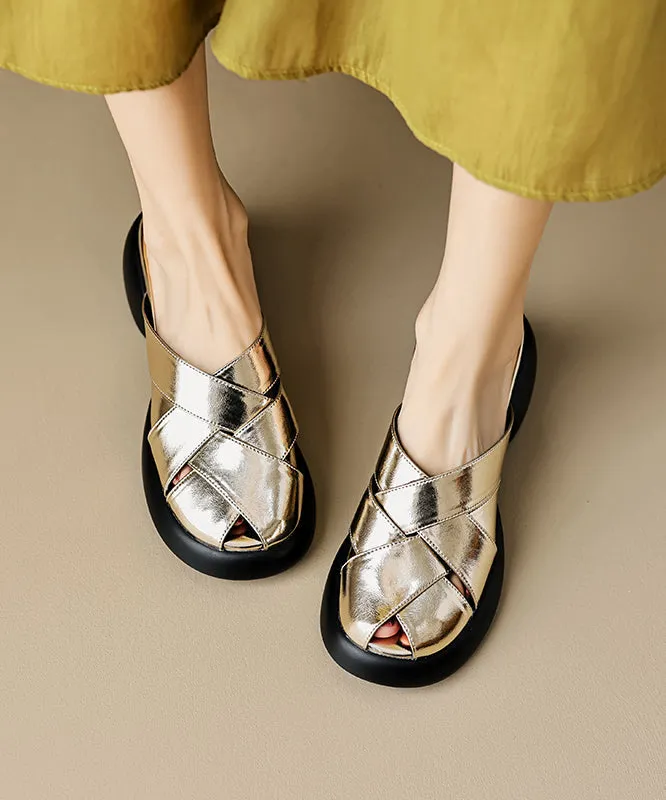 Leather Slide Sandals Splicing French Cowhide Platform White
