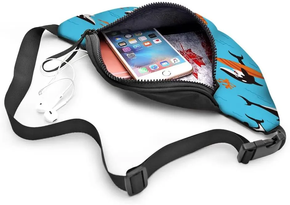 Leisure Sports Crossbody Fanny Pack Waist Bag For Women Men Cartoon Diferent Emotion Fishwhales Predation Mammal Fish Palying Wallets Belt Bag With Earphone Jack Zipper Bag Phone Bag For Outdoor