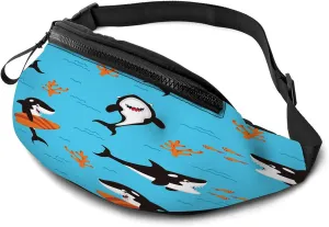 Leisure Sports Crossbody Fanny Pack Waist Bag For Women Men Cartoon Diferent Emotion Fishwhales Predation Mammal Fish Palying Wallets Belt Bag With Earphone Jack Zipper Bag Phone Bag For Outdoor
