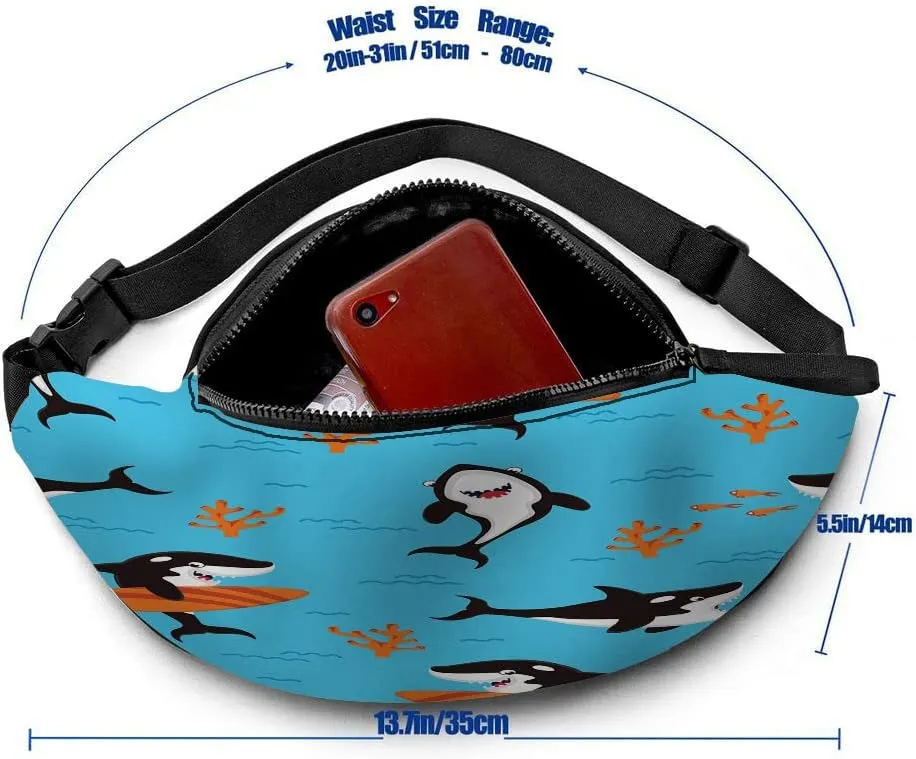 Leisure Sports Crossbody Fanny Pack Waist Bag For Women Men Cartoon Diferent Emotion Fishwhales Predation Mammal Fish Palying Wallets Belt Bag With Earphone Jack Zipper Bag Phone Bag For Outdoor