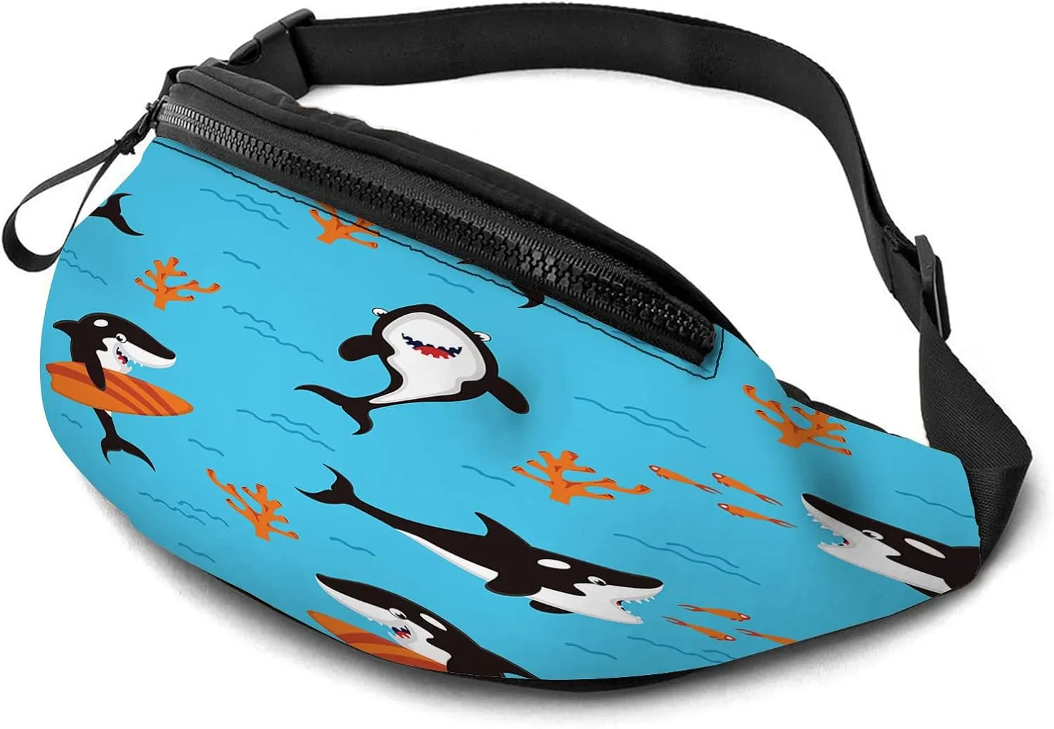 Leisure Sports Crossbody Fanny Pack Waist Bag For Women Men Cartoon Diferent Emotion Fishwhales Predation Mammal Fish Palying Wallets Belt Bag With Earphone Jack Zipper Bag Phone Bag For Outdoor