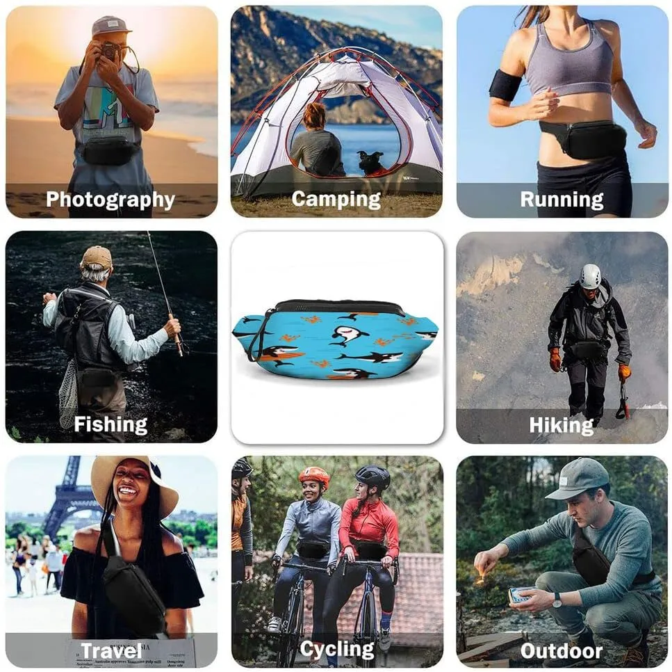 Leisure Sports Crossbody Fanny Pack Waist Bag For Women Men Cartoon Diferent Emotion Fishwhales Predation Mammal Fish Palying Wallets Belt Bag With Earphone Jack Zipper Bag Phone Bag For Outdoor
