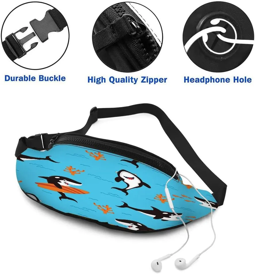 Leisure Sports Crossbody Fanny Pack Waist Bag For Women Men Cartoon Diferent Emotion Fishwhales Predation Mammal Fish Palying Wallets Belt Bag With Earphone Jack Zipper Bag Phone Bag For Outdoor