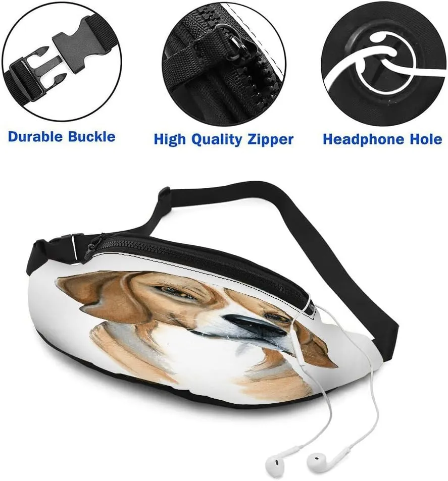 Leisure Sports Crossbody Fanny Pack Waist Bag For Women Men Cute Beagle Doggy Angry Portrait Cartoon Art Wallets Belt Bag With Earphone Jack Zipper Bag Phone Bag For Outdoor