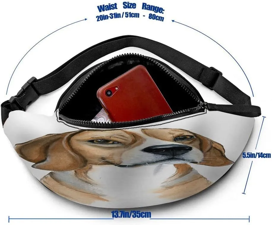 Leisure Sports Crossbody Fanny Pack Waist Bag For Women Men Cute Beagle Doggy Angry Portrait Cartoon Art Wallets Belt Bag With Earphone Jack Zipper Bag Phone Bag For Outdoor