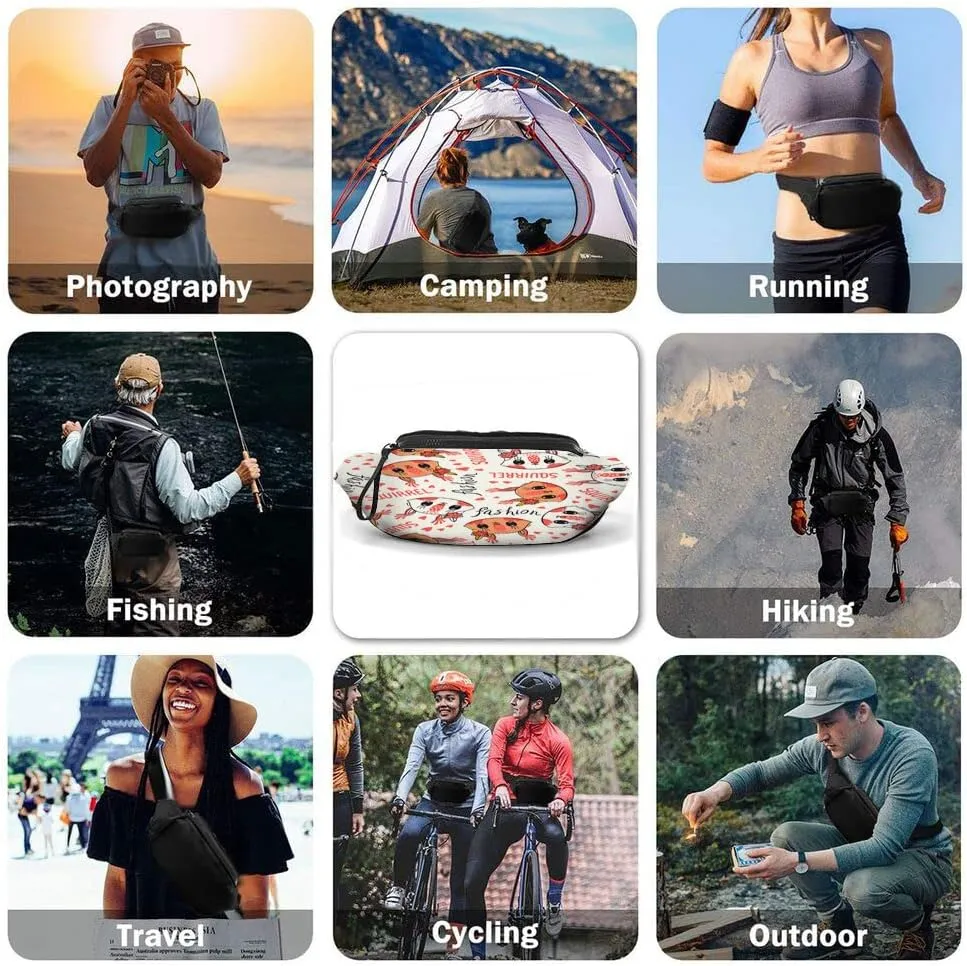 Leisure Sports Crossbody Fanny Pack Waist Bag For Women Men Cute Squirrel Face Barrettes Braid Flowers Kawaii Animal Wallets Belt Bag With Earphone Jack Zipper Bag Phone Bag For Outdoor