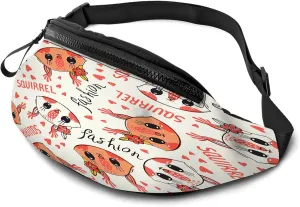 Leisure Sports Crossbody Fanny Pack Waist Bag For Women Men Cute Squirrel Face Barrettes Braid Flowers Kawaii Animal Wallets Belt Bag With Earphone Jack Zipper Bag Phone Bag For Outdoor