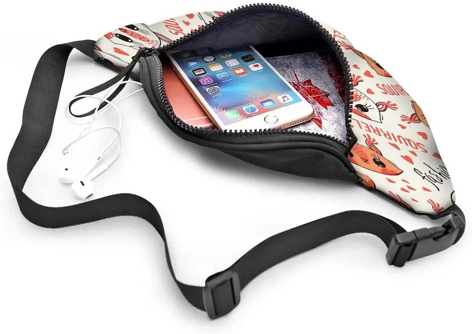 Leisure Sports Crossbody Fanny Pack Waist Bag For Women Men Cute Squirrel Face Barrettes Braid Flowers Kawaii Animal Wallets Belt Bag With Earphone Jack Zipper Bag Phone Bag For Outdoor