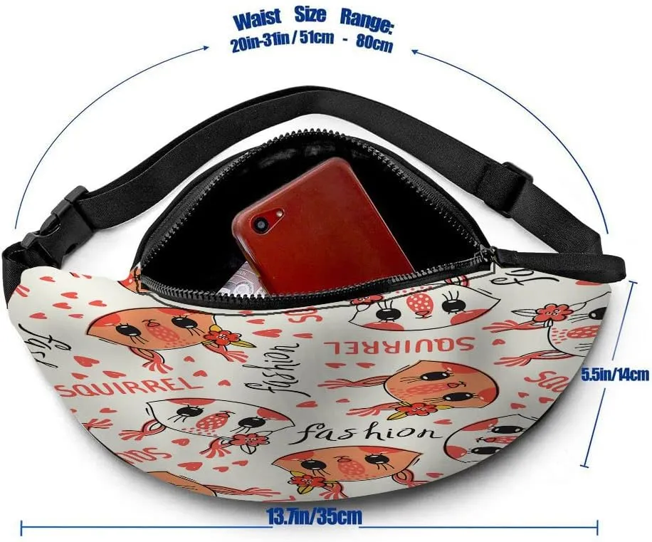 Leisure Sports Crossbody Fanny Pack Waist Bag For Women Men Cute Squirrel Face Barrettes Braid Flowers Kawaii Animal Wallets Belt Bag With Earphone Jack Zipper Bag Phone Bag For Outdoor
