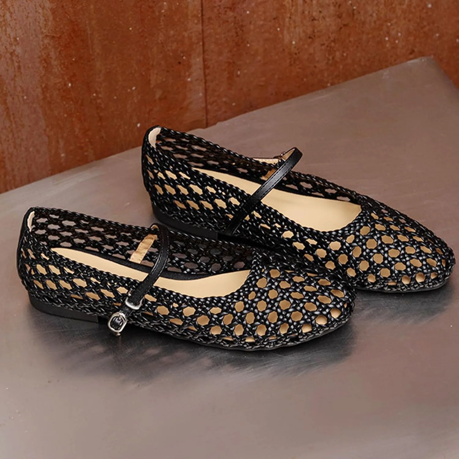 Leopard Flats for Women Mesh Flats Ballet Flats Mary Jane Flats Women's Dress Shoes Ballet Shoes