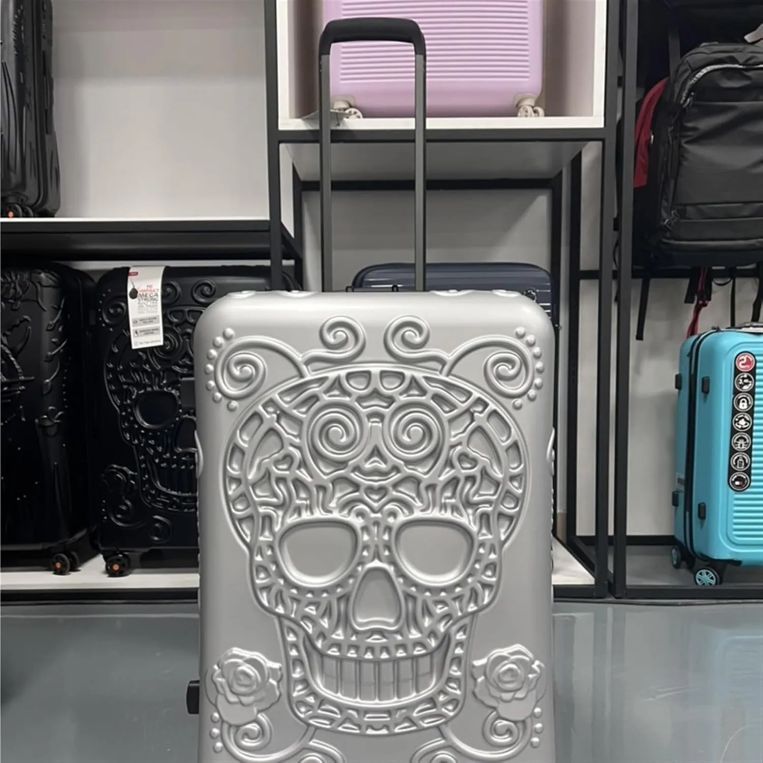 Lightweight Carry on Suitcase 20" 24" New Skull Travel Luggage Bag Cabin Kinder Trolley Suitcase On Wheels Hard Shell Suitcase,Hard Case for Travel(Black,24")