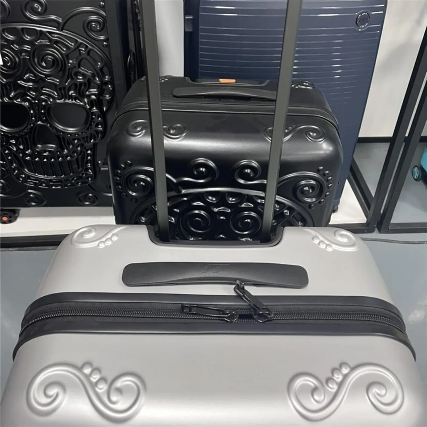 Lightweight Carry on Suitcase 20" 24" New Skull Travel Luggage Bag Cabin Kinder Trolley Suitcase On Wheels Hard Shell Suitcase,Hard Case for Travel(Black,24")