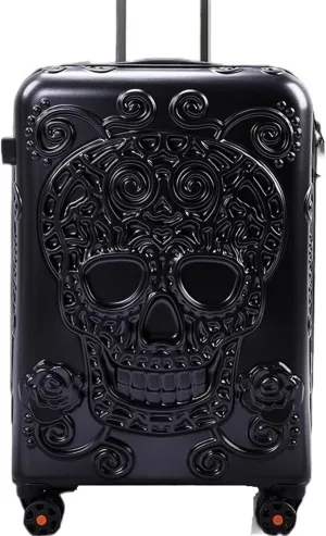 Lightweight Carry on Suitcase 20" 24" New Skull Travel Luggage Bag Cabin Kinder Trolley Suitcase On Wheels Hard Shell Suitcase,Hard Case for Travel(Black,24")