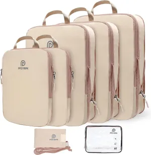 Lightweight Compression Packing Cubes for Suitcases, Compressible Expandable Travel Packing Organizer with Clear Toiletries and Backpack Bag, Travel Essentials for Carry on Luggage 7 Set