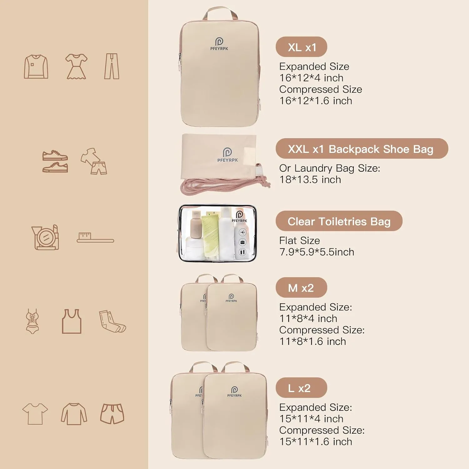 Lightweight Compression Packing Cubes for Suitcases, Compressible Expandable Travel Packing Organizer with Clear Toiletries and Backpack Bag, Travel Essentials for Carry on Luggage 7 Set