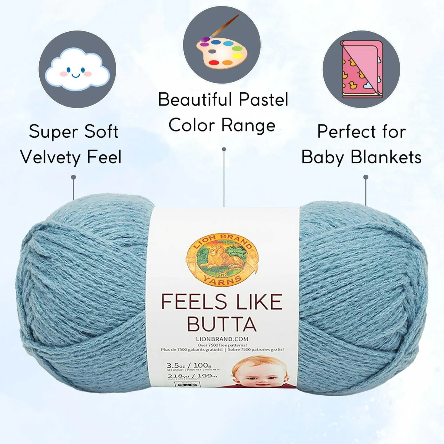 Lion Brand Feels Like Butta Dusty Blue 215-108 (3-Skeins - Same Dye Lot) Worsted Medium #4 Polyester Yarn for Crocheting and Knitting with Project Bag