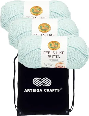 Lion Brand Feels Like Butta Ice 215-106 (3-Skeins - Same Dye Lot) Worsted Medium #4 Polyester Yarn for Crocheting and Knitting with Project Bag