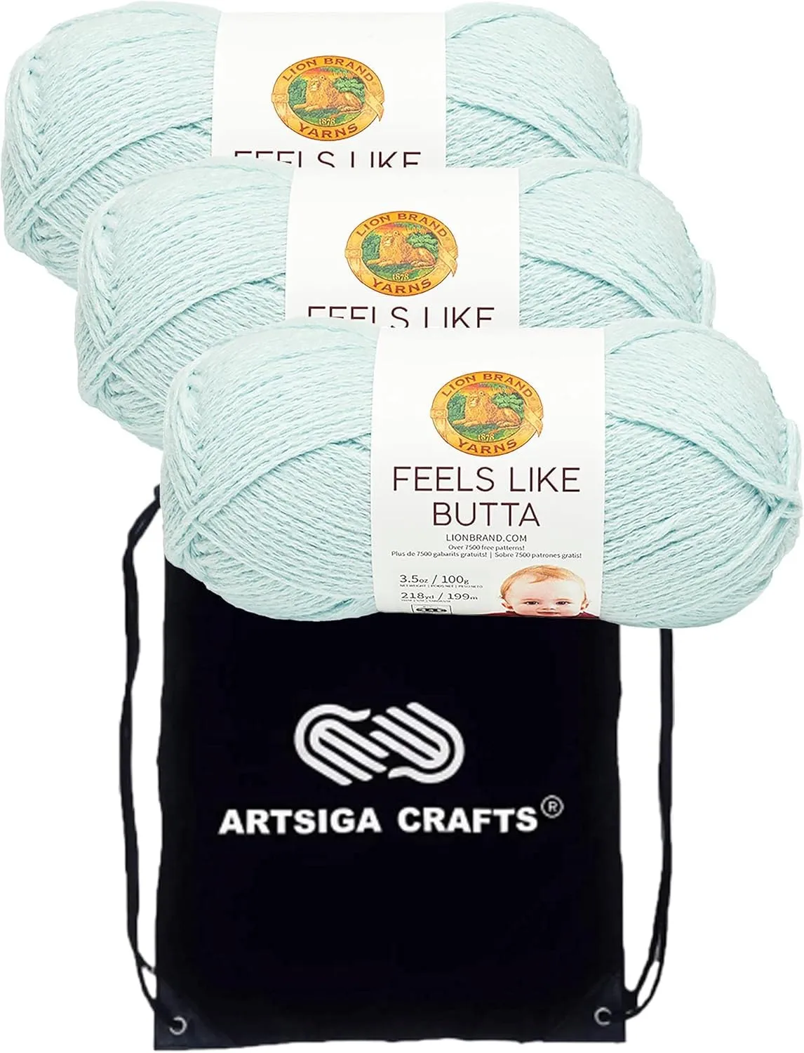 Lion Brand Feels Like Butta Ice 215-106 (3-Skeins - Same Dye Lot) Worsted Medium #4 Polyester Yarn for Crocheting and Knitting with Project Bag