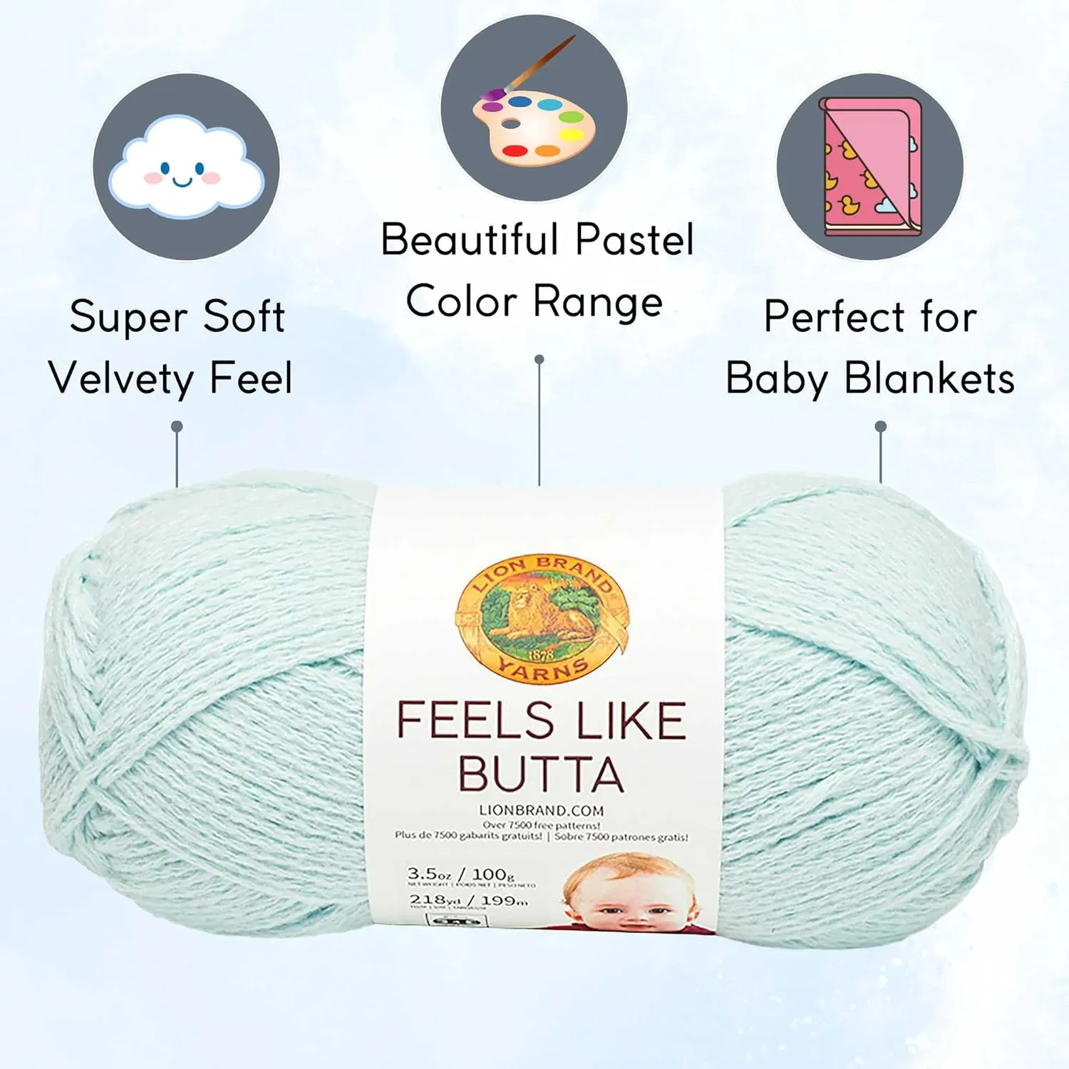 Lion Brand Feels Like Butta Ice 215-106 (3-Skeins - Same Dye Lot) Worsted Medium #4 Polyester Yarn for Crocheting and Knitting with Project Bag