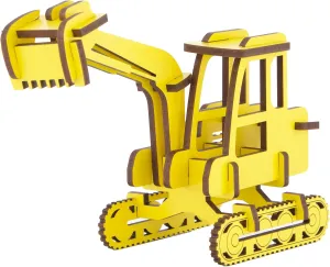 Little & Wood: Woodlet: Medium - Digger - Yellow, 3D Wooden Kit-Set, Construction Vehicle Puzzle, Easy Assembly Model, Pop Build Fun, Ages 6 