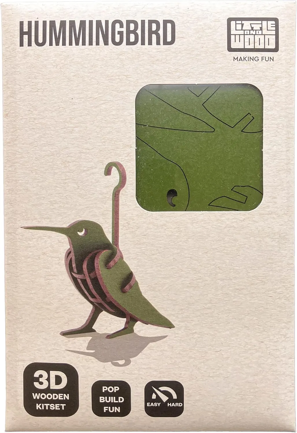 Little & Wood: Woodlet: Small - Hummingbird - Green, 3D Wooden Kit-Set, Bird Puzzle, Easy Assembly, Pop Build Fun, Sustainably Sourced Wood, Ages 6 