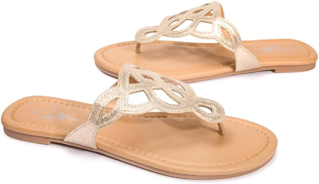 LM Women's Thong Sandals T-Strap Sandals Slip On Flat Sandals Flip Flop Casual Summer Slide Sandals