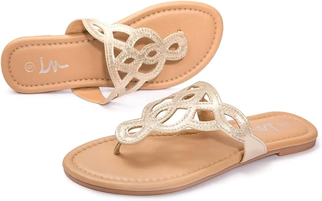 LM Women's Thong Sandals T-Strap Sandals Slip On Flat Sandals Flip Flop Casual Summer Slide Sandals