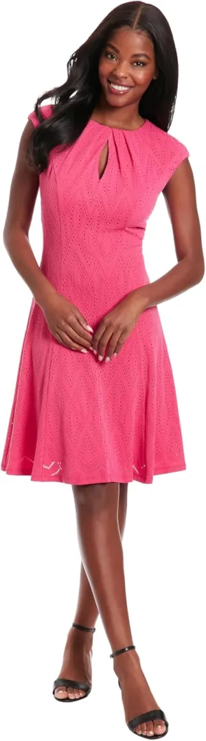 London Times Keyhole Neck Fit and Flare Summer Casual Dresses for Women