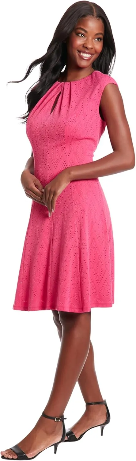 London Times Keyhole Neck Fit and Flare Summer Casual Dresses for Women
