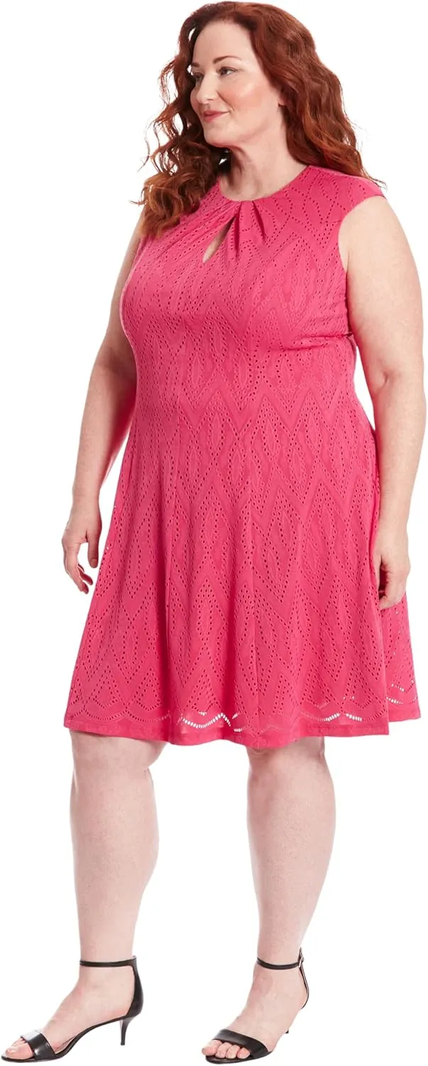 London Times Keyhole Neck Fit and Flare Summer Casual Dresses for Women