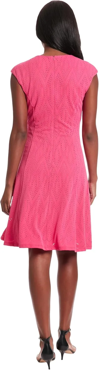 London Times Keyhole Neck Fit and Flare Summer Casual Dresses for Women