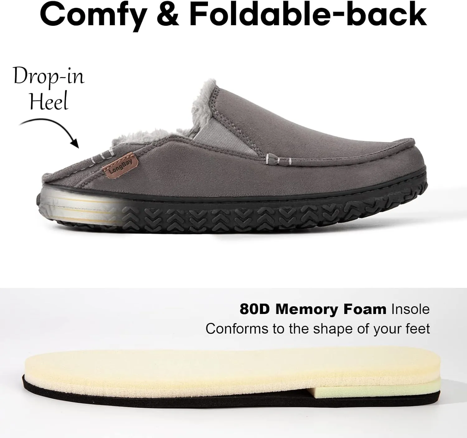 LongBay Men's Moccasin Slippers Cozy Breathable Memory Foam House Shoes for Indoor Outdoor