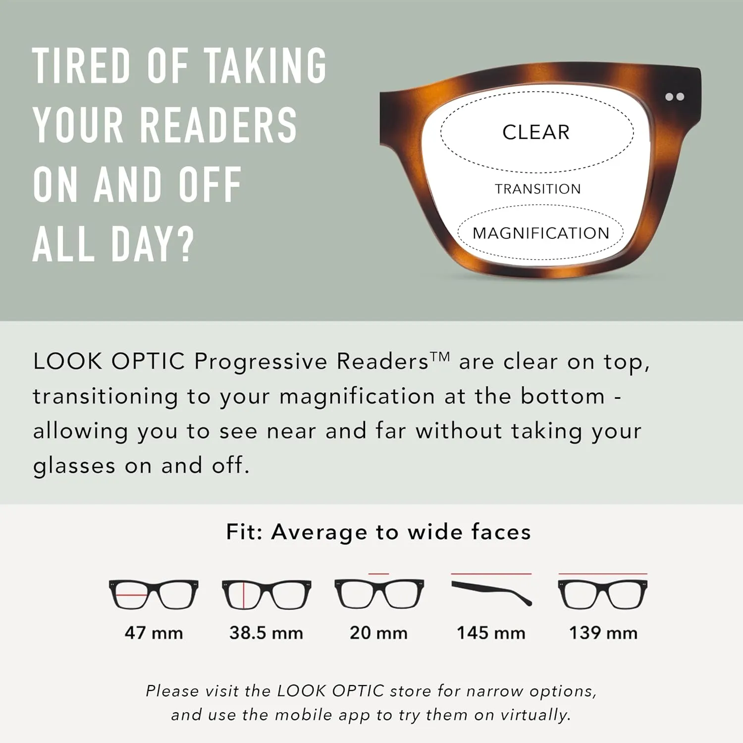 LOOK OPTIC Cosmo Progressive Reader-Stylish Unisex Reading Glasses, Prescription-Quality