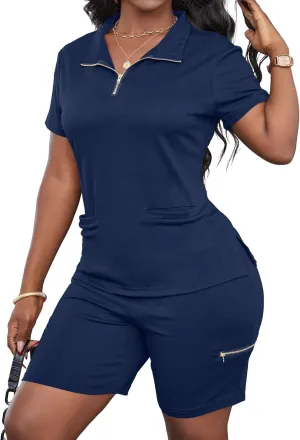 LovelyWholesale Womens 2 Piece Outfits Side Split V Neck T Shirts and Biker Shorts Matching Sets