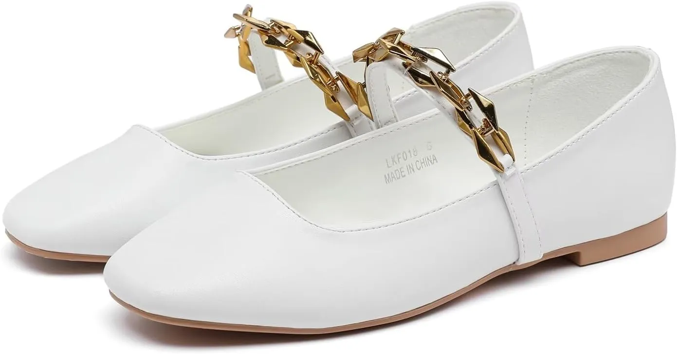 Lryweisy Women's Flats Mary Jane with Buckle Strap Ballet Comfortable Dressy Shoes