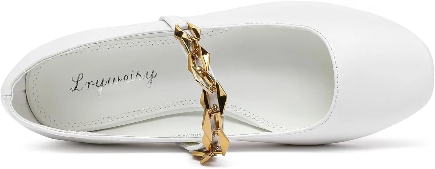 Lryweisy Women's Flats Mary Jane with Buckle Strap Ballet Comfortable Dressy Shoes