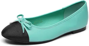 Lryweisy Women's Flats Two-Tone Mary Jane Bow Knit Ballet Comfortable Dressy Shoes