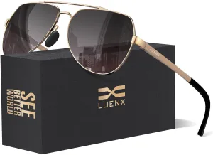 LUENX Aviator Sunglasses for Men Women Polarized New Shades Large Metal Frame - UV 400 Protection