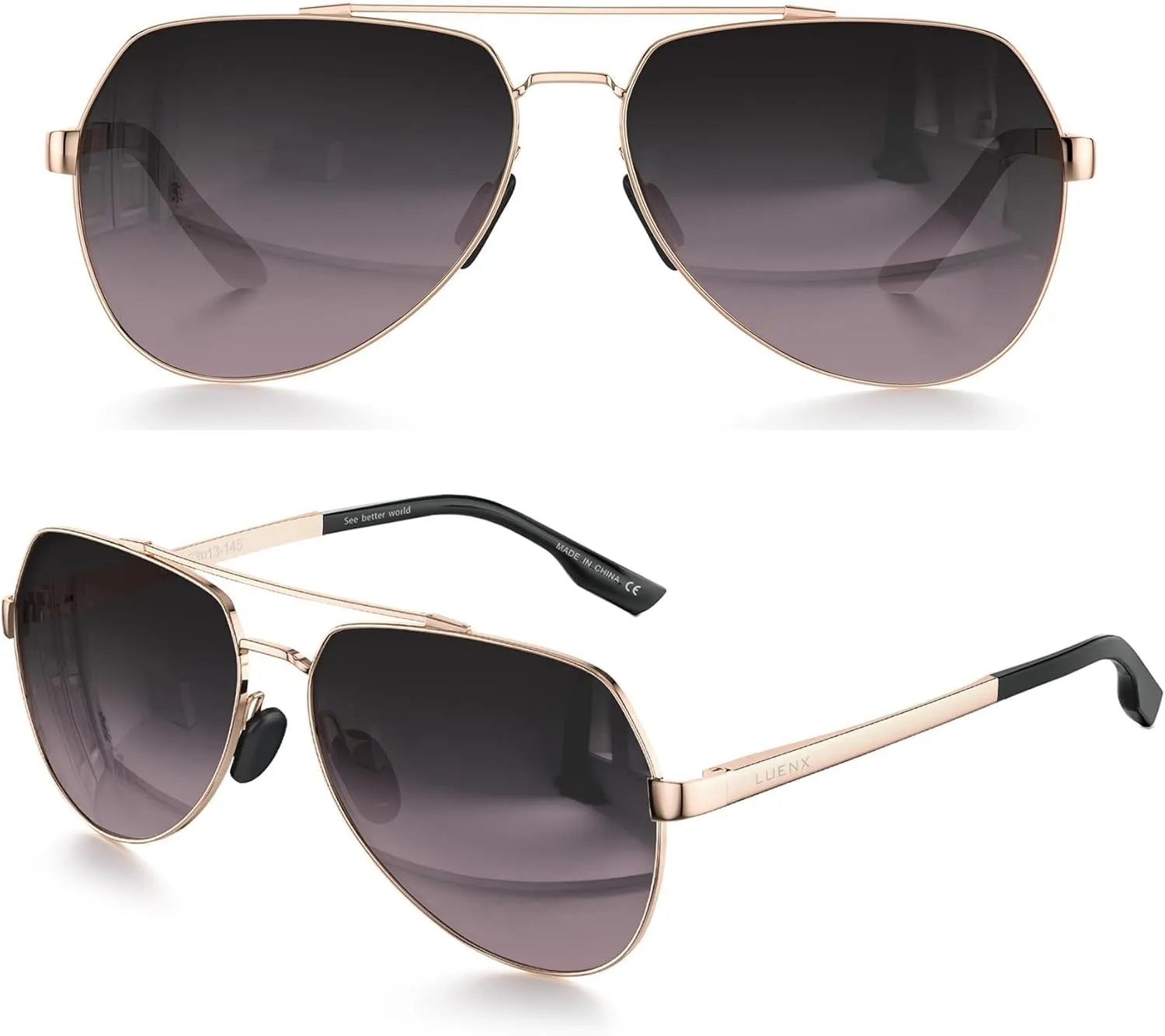 LUENX Aviator Sunglasses for Men Women Polarized New Shades Large Metal Frame - UV 400 Protection