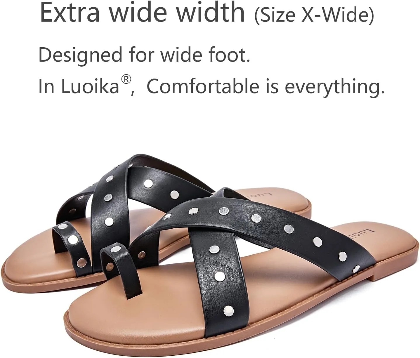 Luoika Women's Wide Width Flat Sandals, Flip Flop Slides Sandal Casual Strapy Sandal Slip on Summer Beach Shoes for Women.