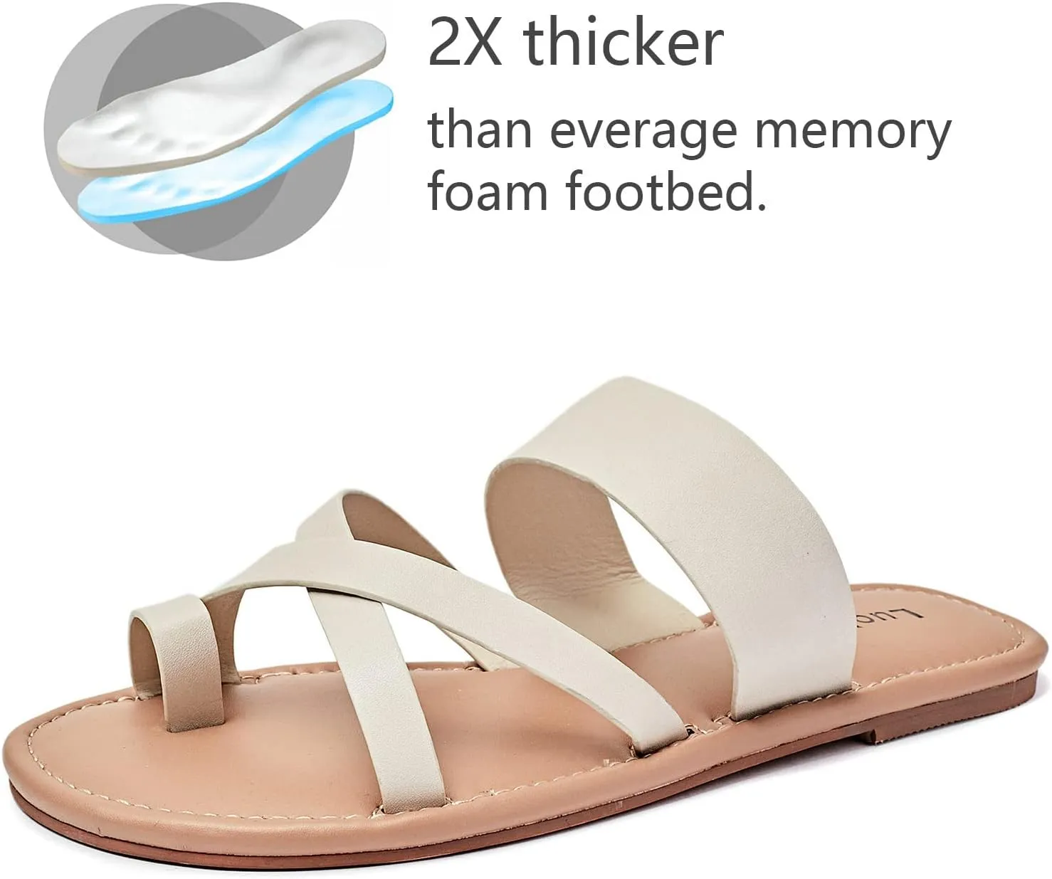 Luoika Women's Wide Width Flat Sandals, Flip Flop Slides Sandal Casual Strapy Sandal Slip on Summer Beach Shoes for Women.