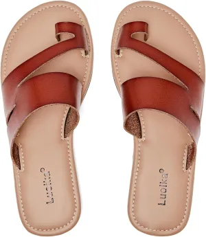 Luoika Women's Wide Width Flat Sandals, Flip Flop Slides Sandal Casual Strapy Sandal Slip on Summer Beach Shoes for Women.